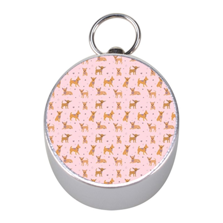 Cute Chihuahua With Sparkles On A Pink Background Mini Silver Compasses