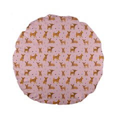 Cute Chihuahua With Sparkles On A Pink Background Standard 15  Premium Flano Round Cushions by SychEva