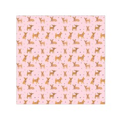 Cute Chihuahua With Sparkles On A Pink Background Small Satin Scarf (square) by SychEva