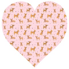 Cute Chihuahua With Sparkles On A Pink Background Wooden Puzzle Heart by SychEva