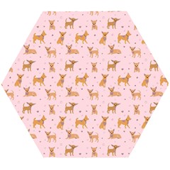 Cute Chihuahua With Sparkles On A Pink Background Wooden Puzzle Hexagon by SychEva