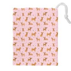 Cute Chihuahua With Sparkles On A Pink Background Drawstring Pouch (4xl) by SychEva