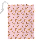 Cute Chihuahua With Sparkles On A Pink Background Drawstring Pouch (4XL) Back