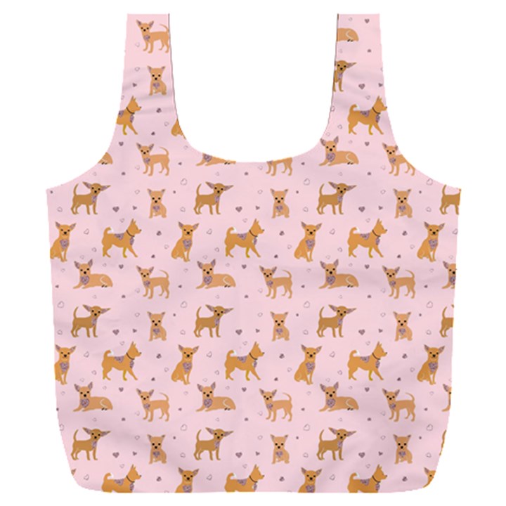 Cute Chihuahua With Sparkles On A Pink Background Full Print Recycle Bag (XXXL)