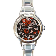 Folk Flowers Pattern Floral Surface Design Seamless Pattern Round Italian Charm Watch by Eskimos