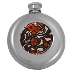 Folk Flowers Pattern Floral Surface Design Seamless Pattern Round Hip Flask (5 Oz)