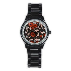 Folk Flowers Pattern Floral Surface Design Seamless Pattern Stainless Steel Round Watch by Eskimos