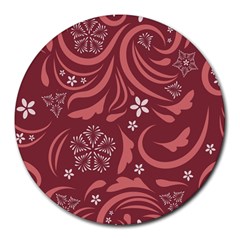 Folk Flowers Pattern Floral Surface Design Seamless Pattern Round Mousepads by Eskimos