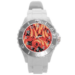 Folk Flowers Pattern Floral Surface Design Seamless Pattern Round Plastic Sport Watch (l) by Eskimos