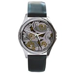 Folk flowers pattern Floral surface design Seamless pattern Round Metal Watch Front