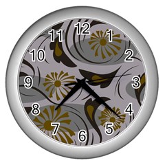 Folk Flowers Pattern Floral Surface Design Seamless Pattern Wall Clock (silver) by Eskimos