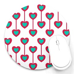 Red Hearts On A White Background Round Mousepads by SychEva