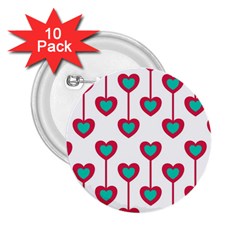 Red Hearts On A White Background 2 25  Buttons (10 Pack)  by SychEva