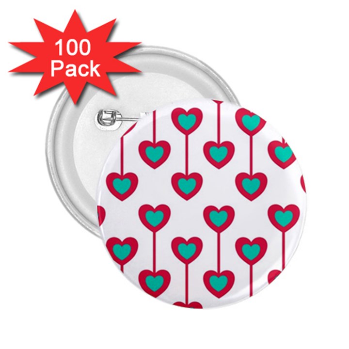 Red Hearts On A White Background 2.25  Buttons (100 pack) 