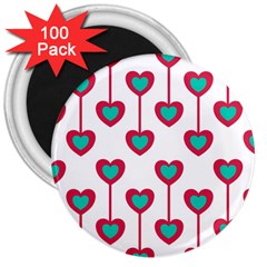 Red Hearts On A White Background 3  Magnets (100 Pack) by SychEva