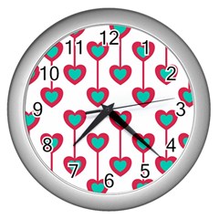 Red Hearts On A White Background Wall Clock (silver) by SychEva