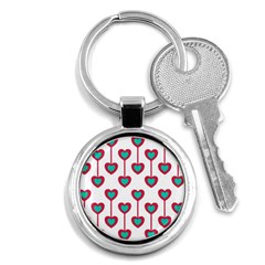 Red Hearts On A White Background Key Chain (round) by SychEva