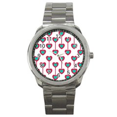 Red Hearts On A White Background Sport Metal Watch by SychEva