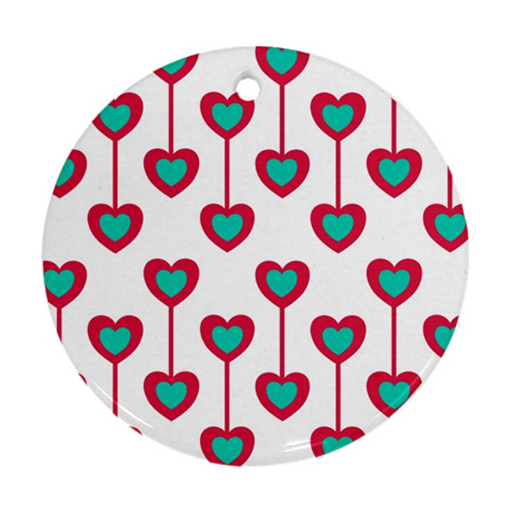 Red Hearts On A White Background Round Ornament (Two Sides)