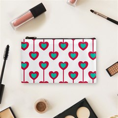 Red Hearts On A White Background Cosmetic Bag (small) by SychEva