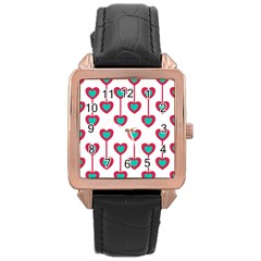 Red Hearts On A White Background Rose Gold Leather Watch  by SychEva