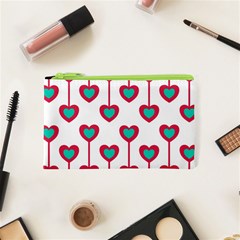 Red Hearts On A White Background Cosmetic Bag (xs) by SychEva