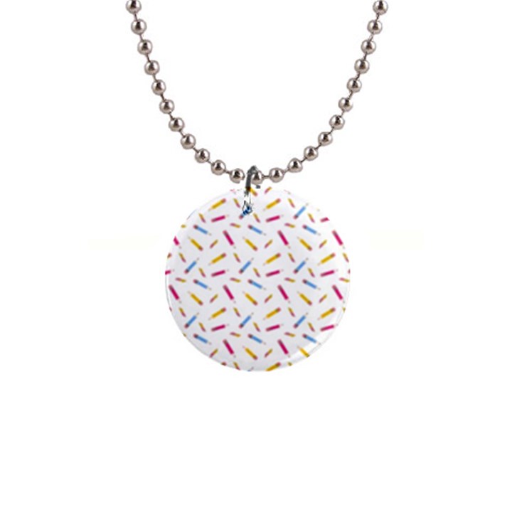 Multicolored Pencils And Erasers 1  Button Necklace