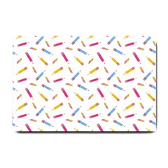 Multicolored Pencils And Erasers Small Doormat  by SychEva