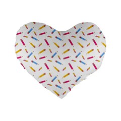 Multicolored Pencils And Erasers Standard 16  Premium Heart Shape Cushions by SychEva