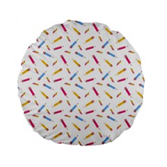 Multicolored Pencils And Erasers Standard 15  Premium Flano Round Cushions by SychEva