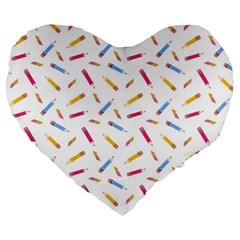 Multicolored Pencils And Erasers Large 19  Premium Flano Heart Shape Cushions by SychEva