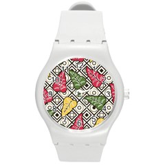 Leaves Foliage Batik Seamless Round Plastic Sport Watch (m) by Amaryn4rt