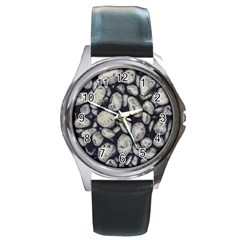 White Rocks Close Up Pattern Photo Round Metal Watch