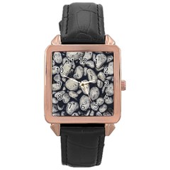 White Rocks Close Up Pattern Photo Rose Gold Leather Watch 