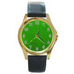 Metallic Mesh Screen 2-green Round Gold Metal Watch