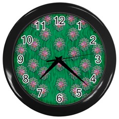 Lotus Bloom In The Blue Sea Of Peacefulness Wall Clock (black) by pepitasart