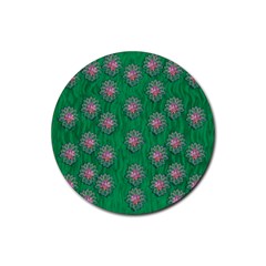 Lotus Bloom In The Blue Sea Of Peacefulness Rubber Coaster (round)  by pepitasart