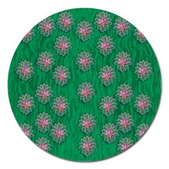 Lotus Bloom In The Blue Sea Of Peacefulness Magnet 5  (round) by pepitasart