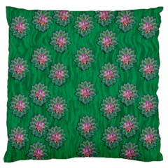 Lotus Bloom In The Blue Sea Of Peacefulness Large Cushion Case (one Side) by pepitasart