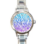 White tiger purple & blue animal fur print stripes Round Italian Charm Watch Front