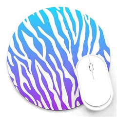 White Tiger Purple & Blue Animal Fur Print Stripes Round Mousepads by Casemiro