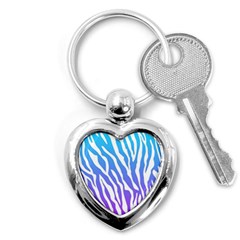 White Tiger Purple & Blue Animal Fur Print Stripes Key Chain (heart) by Casemiro