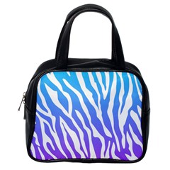 White Tiger Purple & Blue Animal Fur Print Stripes Classic Handbag (one Side) by Casemiro