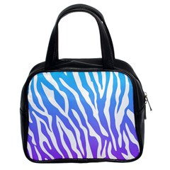 White Tiger Purple & Blue Animal Fur Print Stripes Classic Handbag (two Sides) by Casemiro