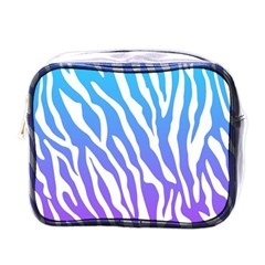 White Tiger Purple & Blue Animal Fur Print Stripes Mini Toiletries Bag (one Side) by Casemiro