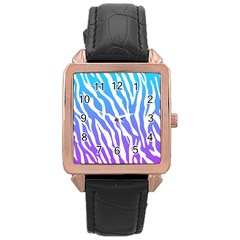 White Tiger Purple & Blue Animal Fur Print Stripes Rose Gold Leather Watch  by Casemiro