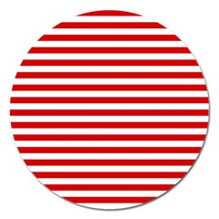 Red And White Stripes Pattern, Geometric Theme Magnet 5  (round) by Casemiro