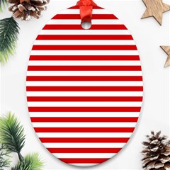 Red And White Stripes Pattern, Geometric Theme Oval Ornament (two Sides) by Casemiro