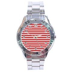 Red And White Stripes Pattern, Geometric Theme Stainless Steel Analogue Watch by Casemiro