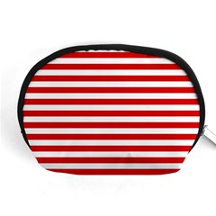 Red And White Stripes Pattern, Geometric Theme Accessory Pouch (medium) by Casemiro